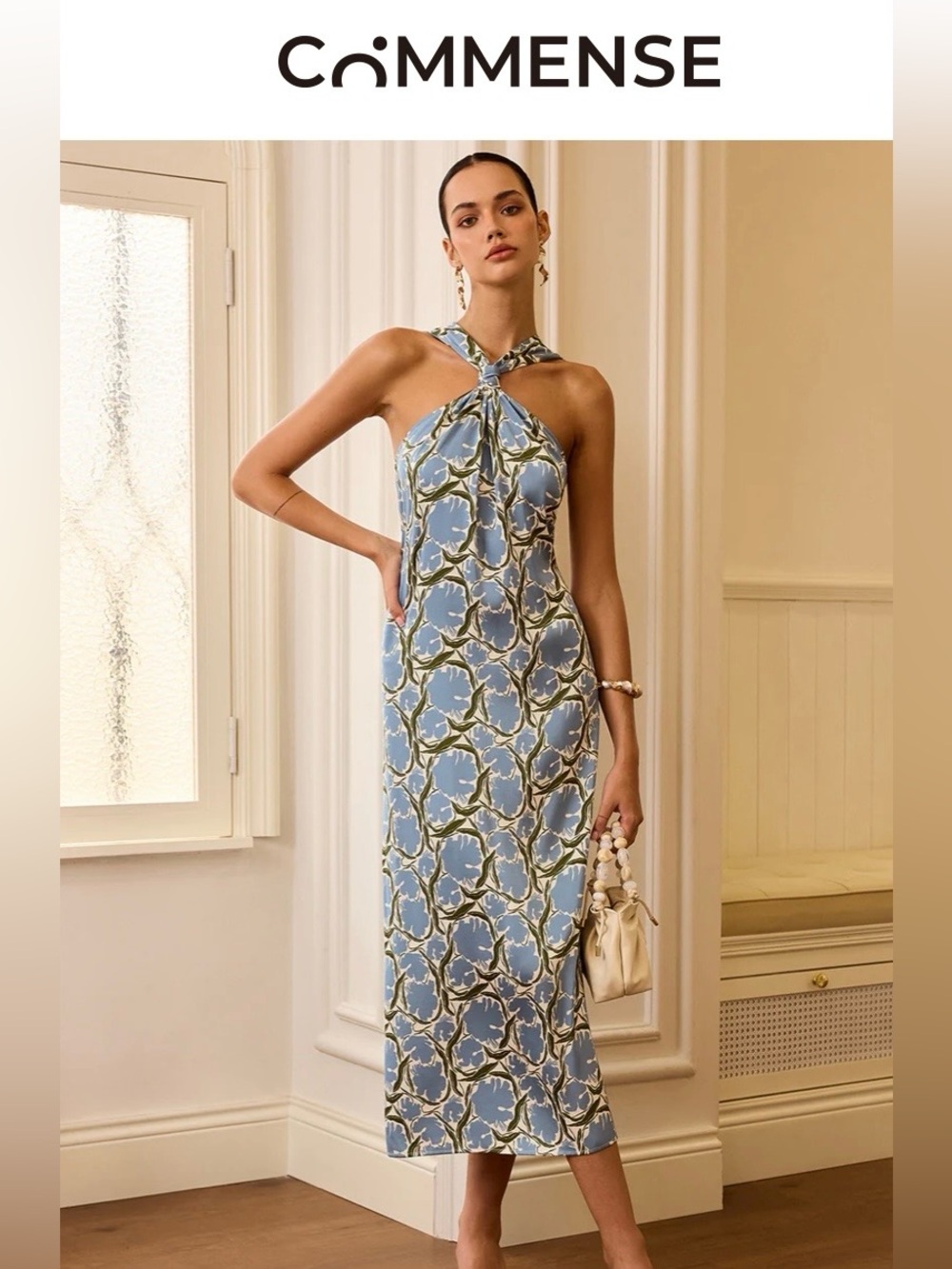 Commense Blue and Cream Halter Midi Dress - Picture 3 of 3